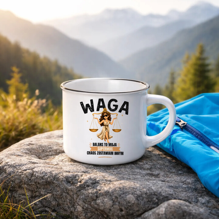 Waga balans to moja supermoc chaos zostawiam innym - kubek emaliowany na prezent