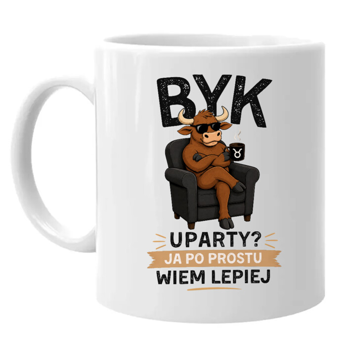 Byk uparty ja po prostu wiem lepiej - kubek na prezent
