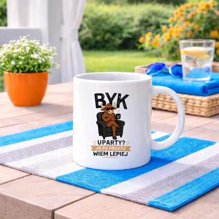 Byk uparty ja po prostu wiem lepiej - kubek na prezent
