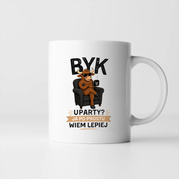 Byk uparty ja po prostu wiem lepiej - kubek na prezent