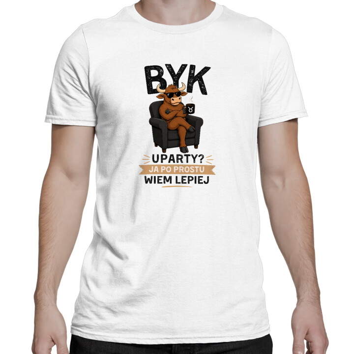 Byk uparty ja po prostu wiem lepiej - męska koszulka na prezent