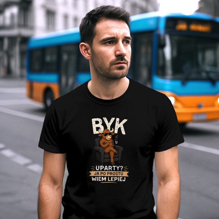 Byk uparty ja po prostu wiem lepiej - męska koszulka na prezent