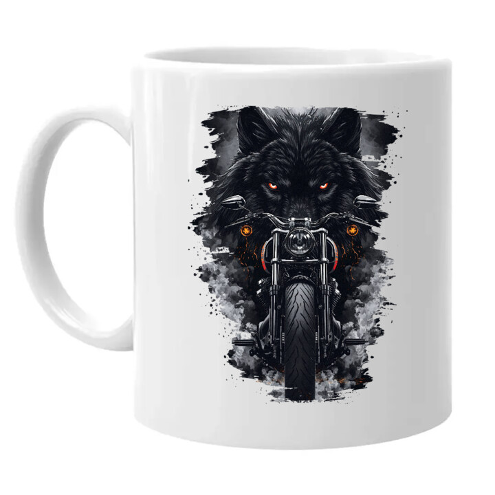 Motocykl z wilkiem - kubek na prezent