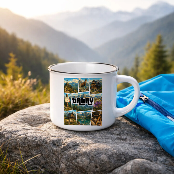 Kubek emaliowany Tatry - góralski nadruk z górami