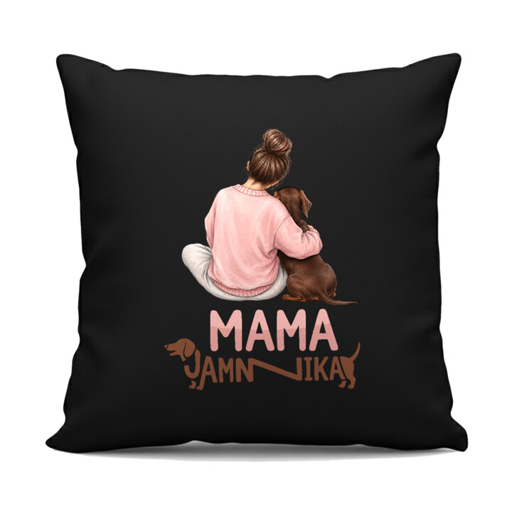 Poduszka czarna Mama Jamnika - dla miłośniczki jamników