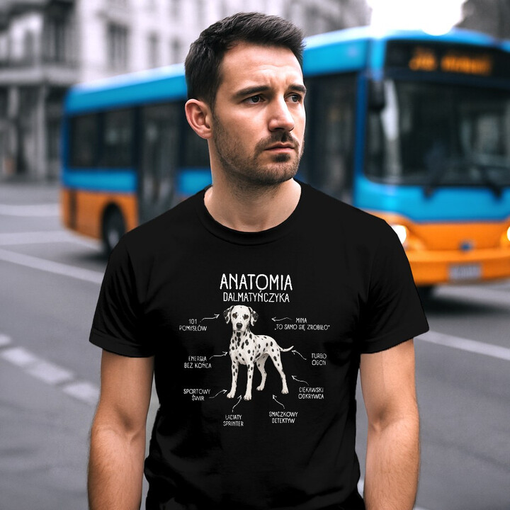 Anatomia Dalmatyńczyka - męska koszulka na prezent dla miłośnika psa