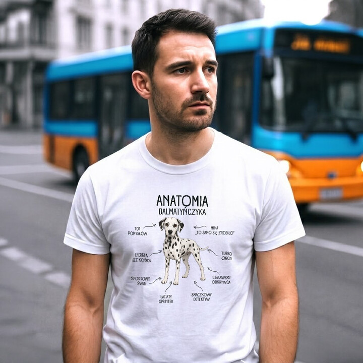 Anatomia Dalmatyńczyka - męska koszulka na prezent dla miłośnika psa
