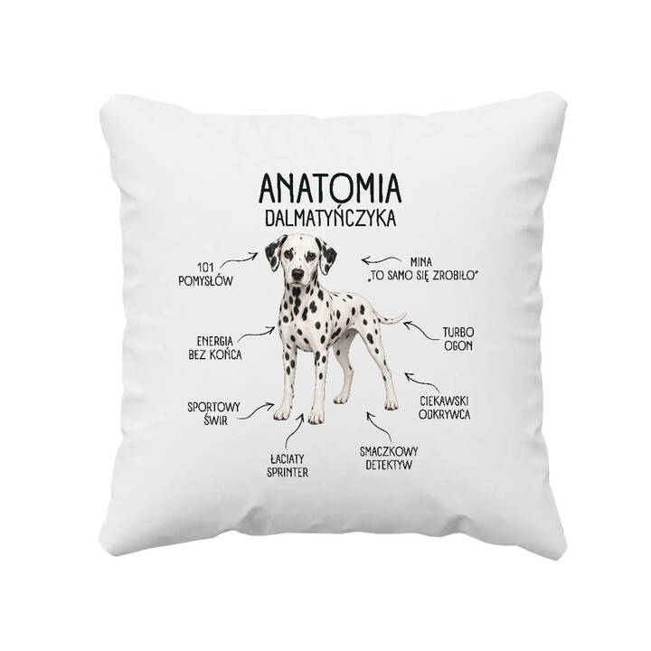 Anatomia Dalmatyńczyka - poduszka na prezent dla miłośnika psa
