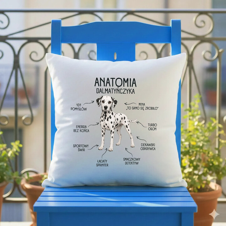 Anatomia Dalmatyńczyka - poduszka na prezent dla miłośnika psa