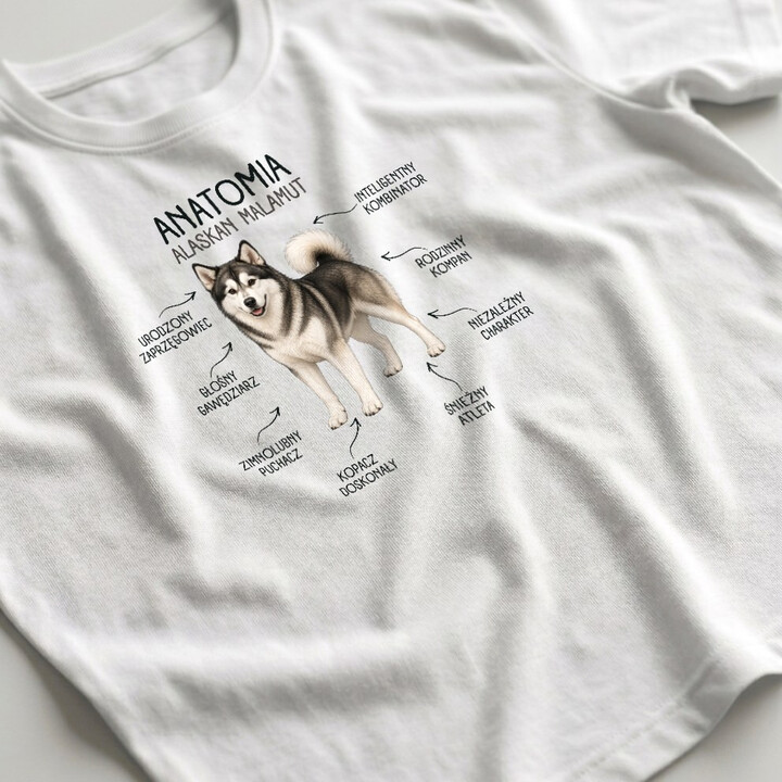 Anatomia Alaskan Malamut - męska koszulka na prezent dla miłośnika psa