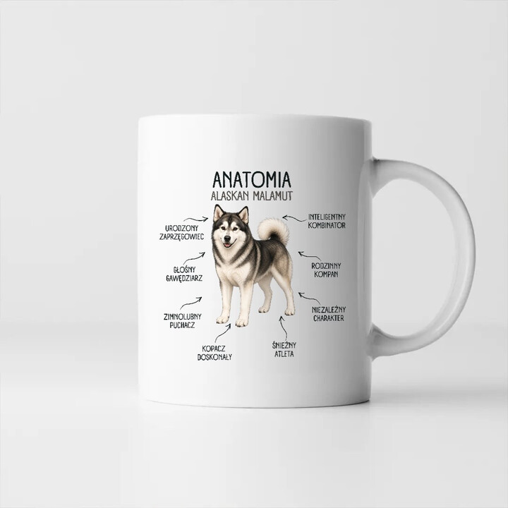 Anatomia Alaskan Malamut - kubek na prezent dla miłośnika psa