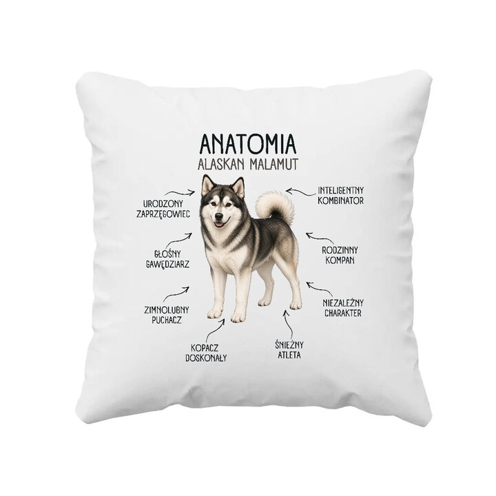 Anatomia Alaskan Malamut - poduszka na prezent dla miłośnika psa