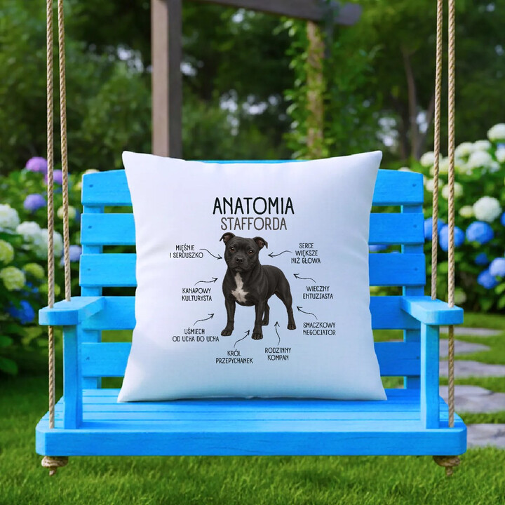Anatomia Stafforda - poduszka na prezent dla miłośnika psa