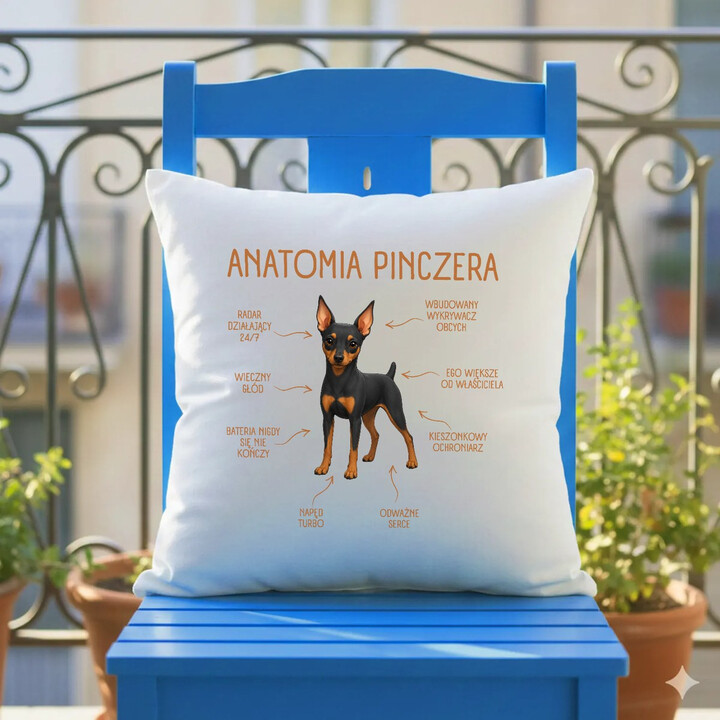 Anatomia Pinczera - poduszka na prezent dla miłośnika psa