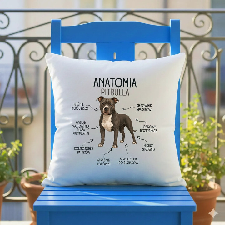 Anatomia Pitbulla - poduszka na prezent dla miłośnika psa