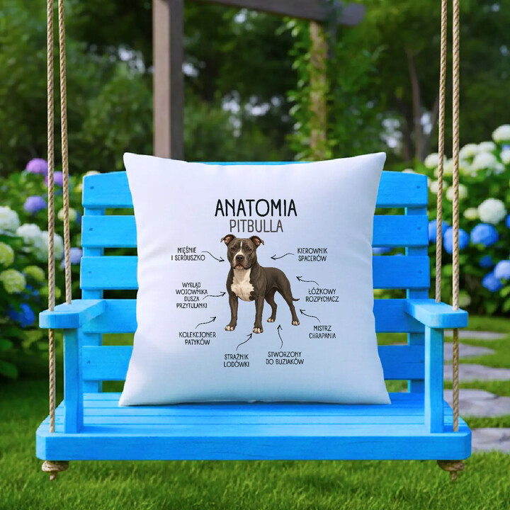 Anatomia Pitbulla - poduszka na prezent dla miłośnika psa
