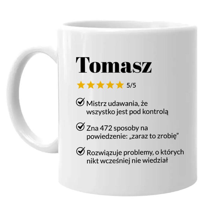 Tomasz 5/5 - najlepszy współpracownik - kubek na prezent