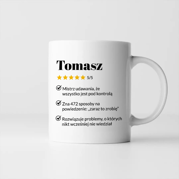 Tomasz 5/5 - najlepszy współpracownik - kubek na prezent