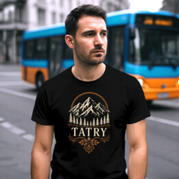 Koszulka męska Tatry - vintage nadruk z górami w stylu odznaki turystycznej
