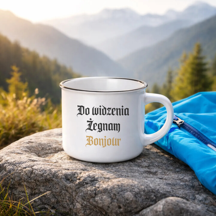 Do widzenia, żegnam, bonjour - kubek emaliowany na prezent dla fanów serialu 1670