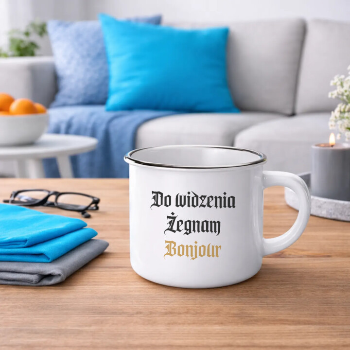 Do widzenia, żegnam, bonjour - kubek emaliowany na prezent dla fanów serialu 1670