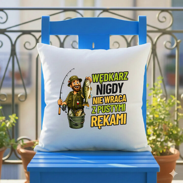 Wędkarz nigdy nie wraca z pustymi rękami - poduszka na prezent dla wędkarza