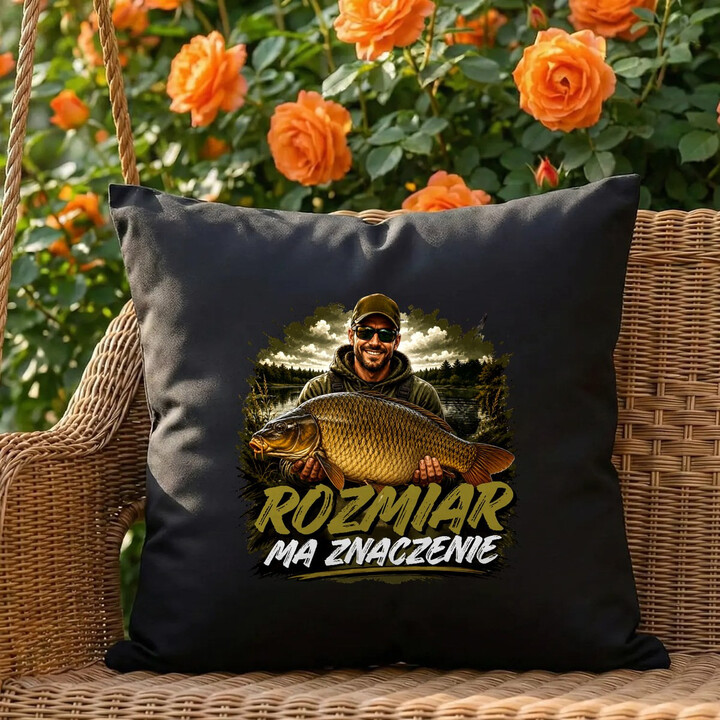Rozmiar ma znaczenie - czarna poduszka na prezent dla wędkarza