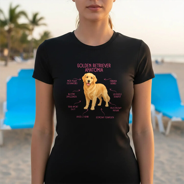 Anatomia Golden Retrievera - damska koszulka na prezent dla miłośniczki psa