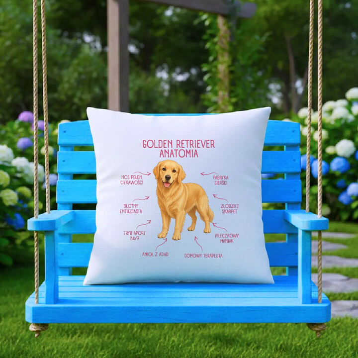 Anatomia Golden Retrievera - poduszka na prezent dla miłośnika psa
