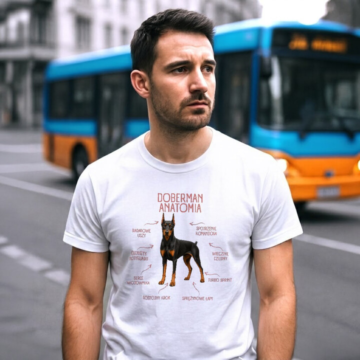 Anatomia Dobermana - męska koszulka na prezent dla miłośnika psa