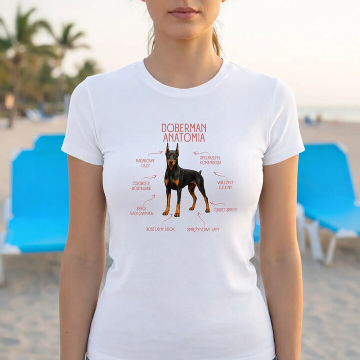 Anatomia Dobermana - damska koszulka na prezent dla miłośniczki psa