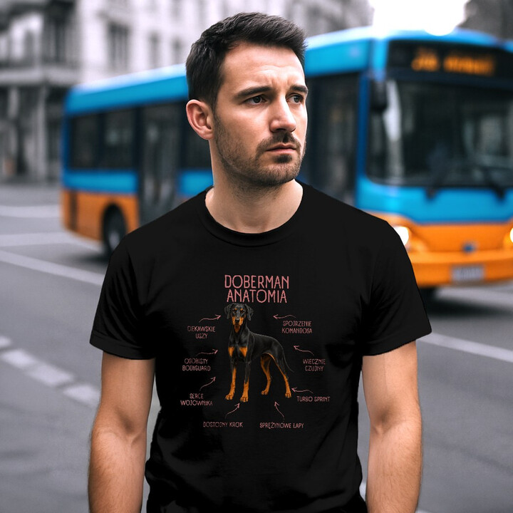 Anatomia Dobermana v2 - męska koszulka na prezent dla miłośnika psa
