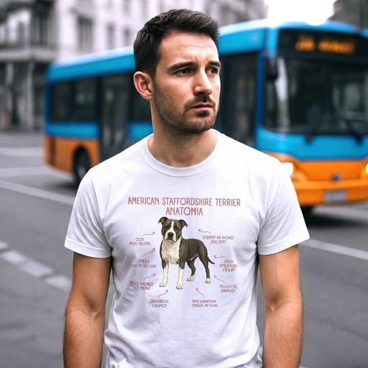 Anatomia American Staffordshire Terriera - męska koszulka na prezent dla miłośnika psa