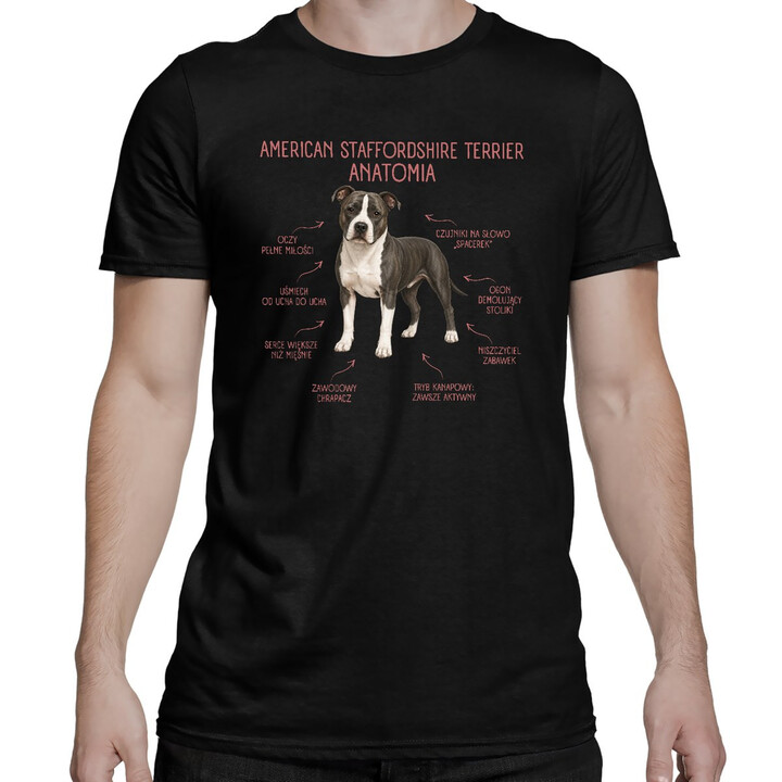 Anatomia American Staffordshire Terriera - męska koszulka na prezent dla miłośnika psa