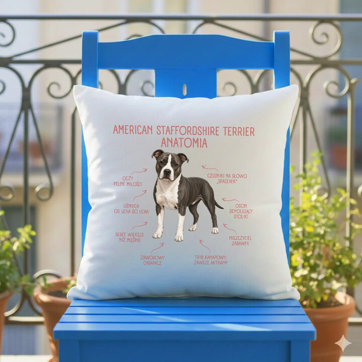 Anatomia American Staffordshire Terriera - poduszka na prezent dla miłośnika psa