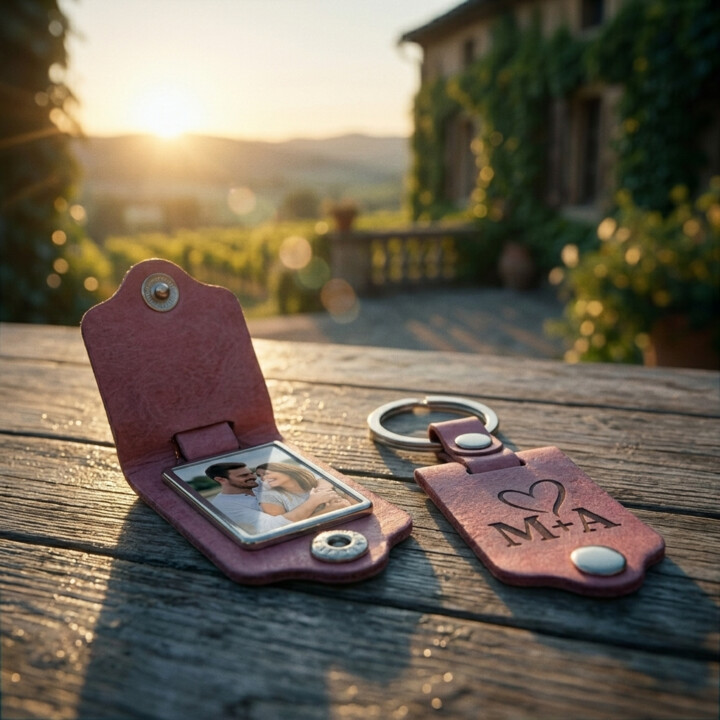 Brelok do kluczy ze zdjęciem i inicjałami - prezent dla pary - produkt personalizowany