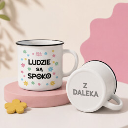 Ludzie są spoko z daleka - kubek emaliowany z grawerem na spodzie - Lulagogi