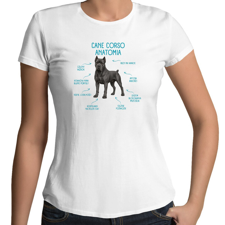 Anatomia Cane Corso - damska koszulka na prezent dla miłośniczki psa