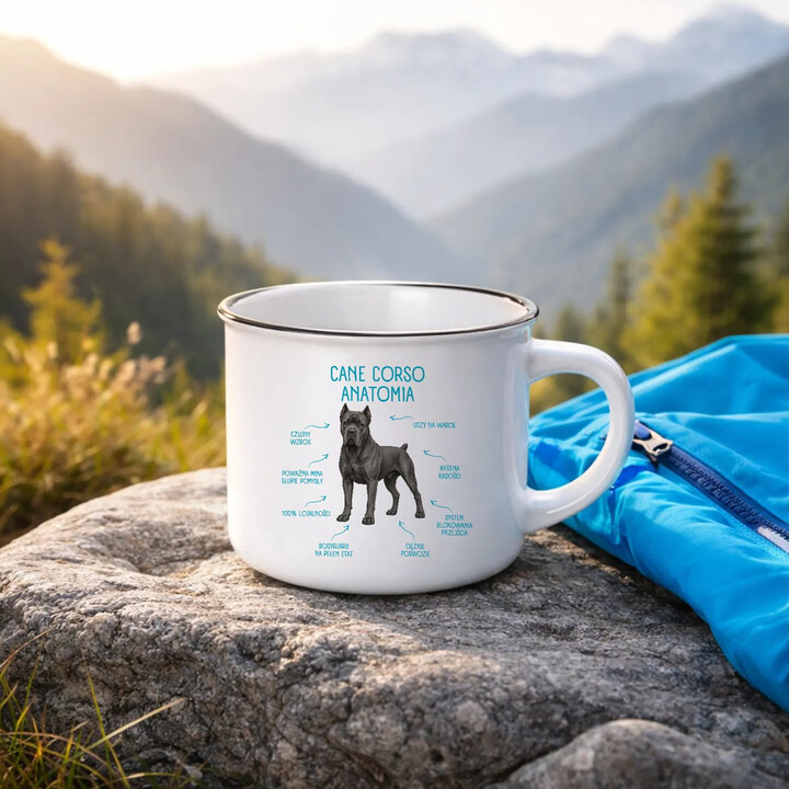 Anatomia Cane Corso - kubek emaliowany na prezent dla miłośnika psa