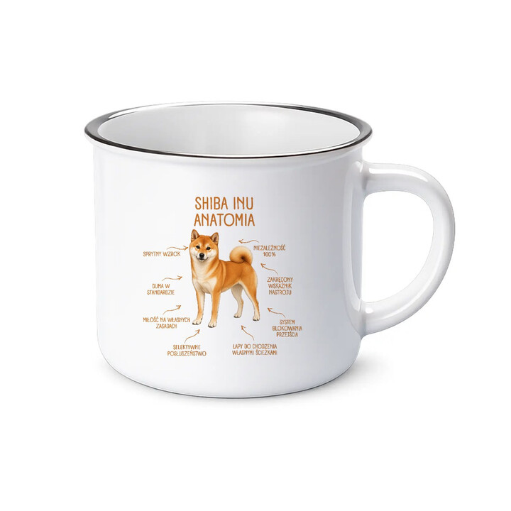 Anatomia Shiba Inu - kubek emaliowany na prezent dla miłośnika psa