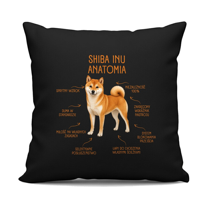 Anatomia Shiba Inu - czarna poduszka na prezent dla miłośnika psa