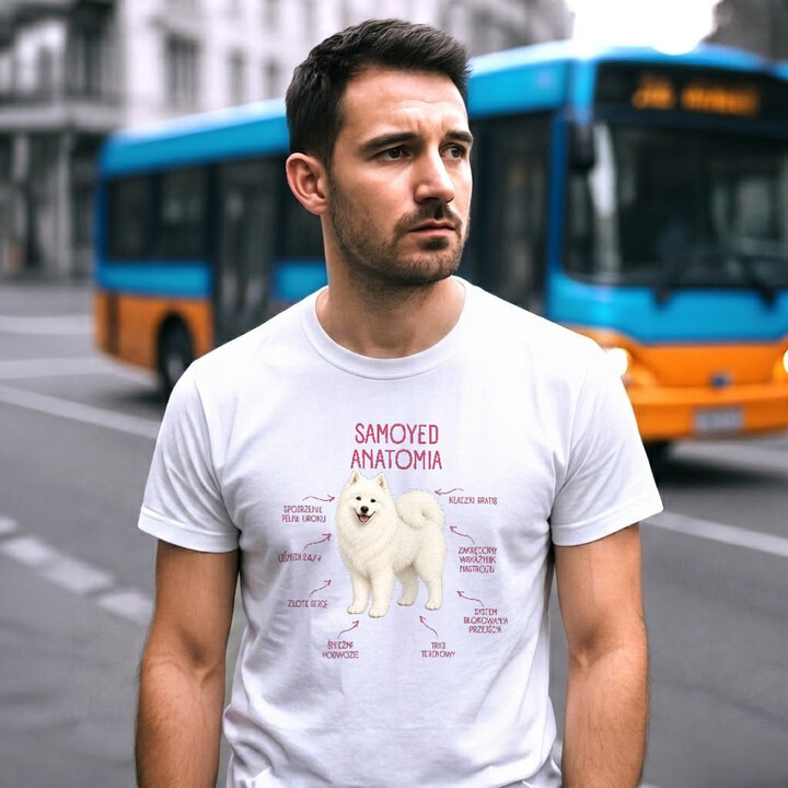 Anatomia Samoyeda - męska koszulka na prezent dla miłośnika psa