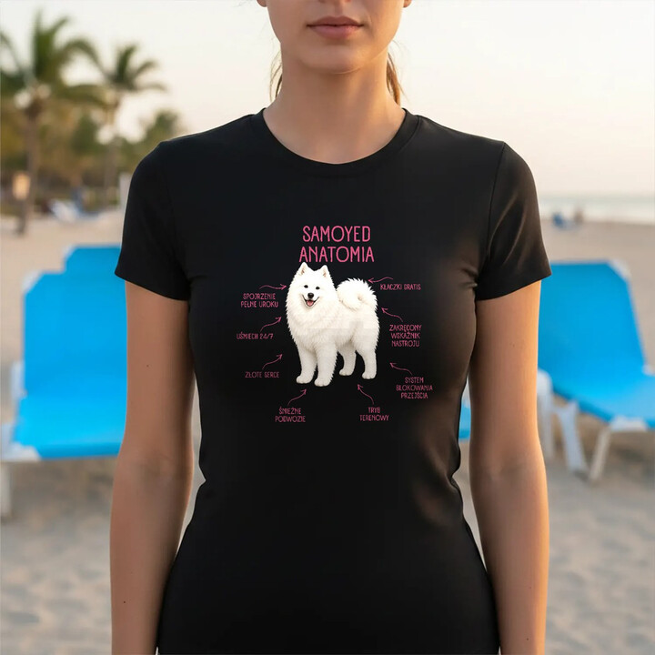 Anatomia Samoyeda - damska koszulka na prezent dla miłośniczki psa
