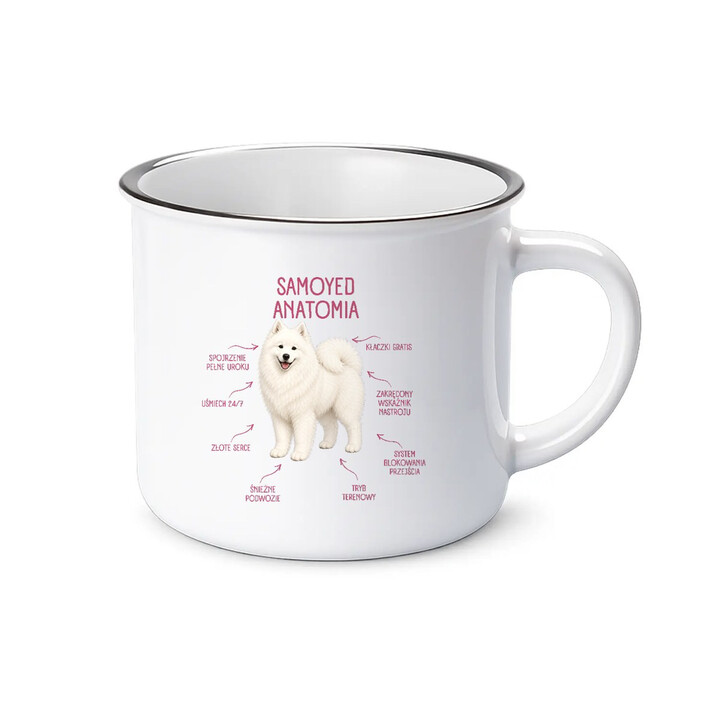 Anatomia Samoyeda - kubek emaliowany na prezent dla miłośnika psa
