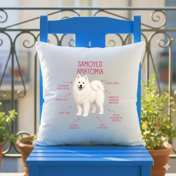 Anatomia Samoyeda - poduszka na prezent dla miłośnika psa