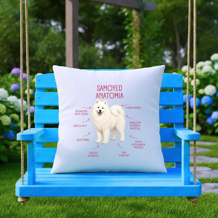 Anatomia Samoyeda - poduszka na prezent dla miłośnika psa