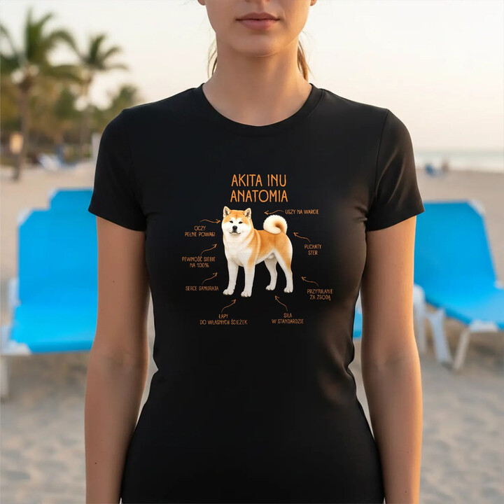 Anatomia Akita Inu - damska koszulka na prezent dla miłośniczki psa