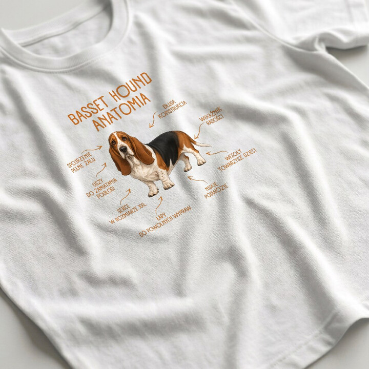 Anatomia Basset Hounda - męska koszulka na prezent dla miłośnika psa