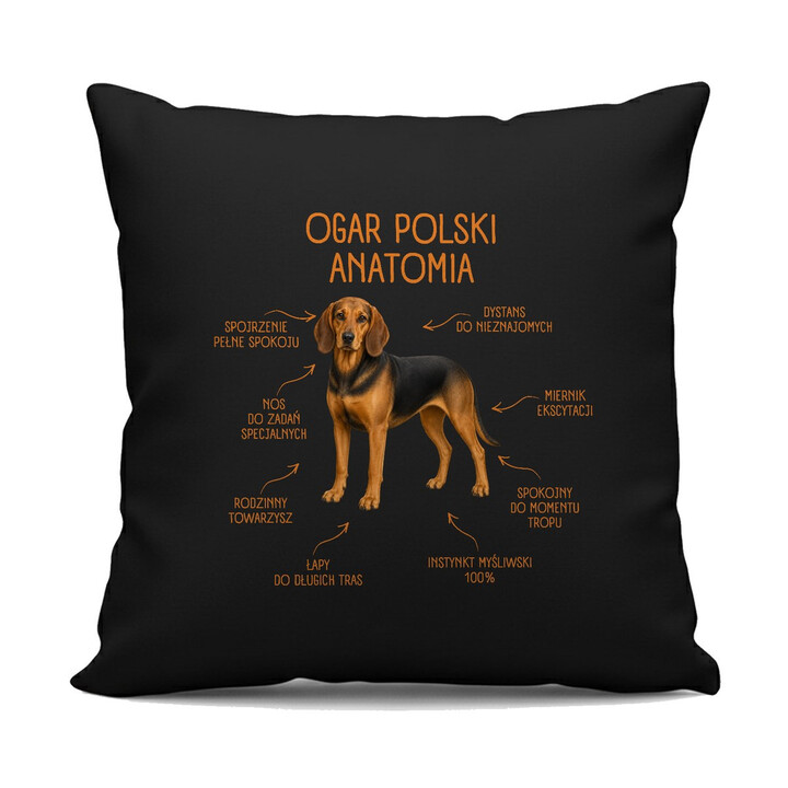Anatomia Ogara Polskiego - czarna poduszka na prezent dla miłośnika psa