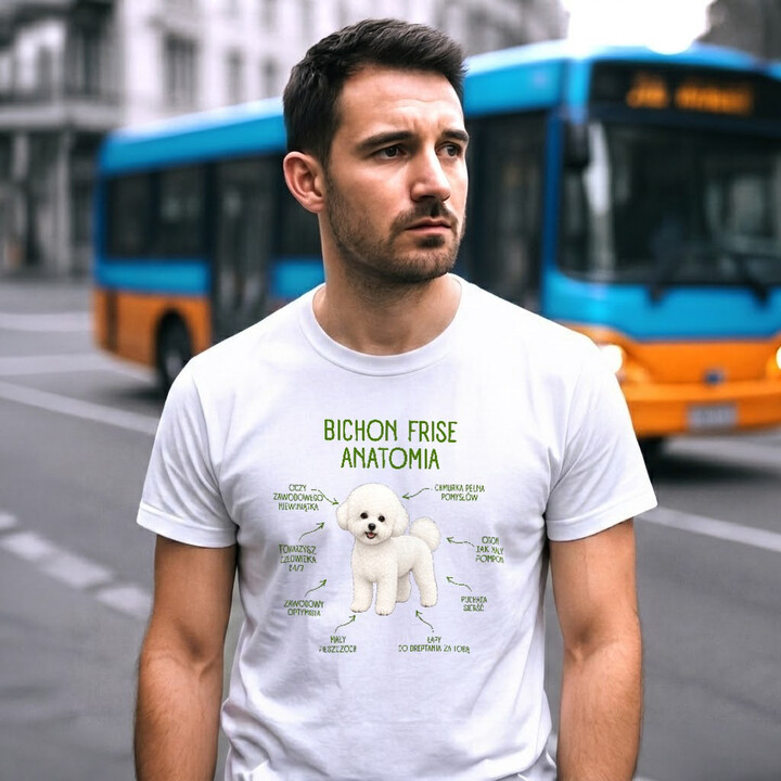 Anatomia Bichon Frise - męska koszulka na prezent dla miłośnika psa